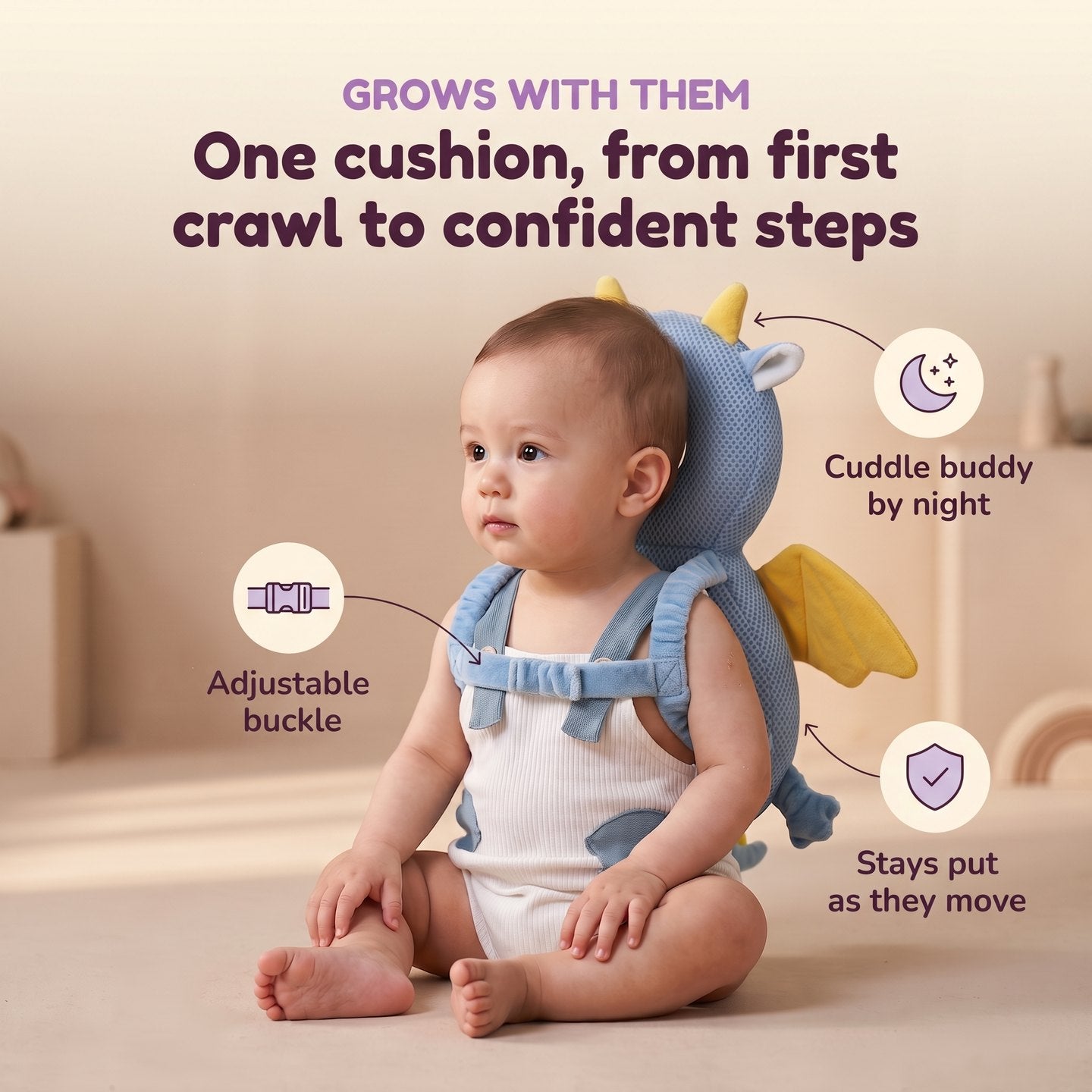 One cushion, from first crawl to confident steps